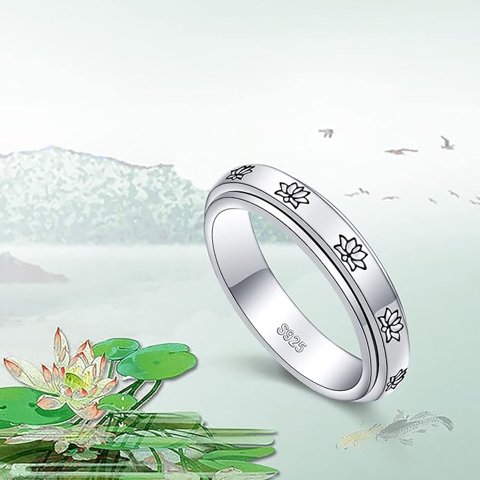 S925 Sterling Silver Spinner Fidget Anxiety Worry Relieving Boredom ADHD Autism Band Rings