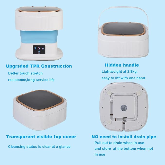 18L Portable Washing Machine, Foldable Mini Washer with 3 Modes, Small Laundry Washer for Clothes, Underwear, Apartments and Travel (Blue)