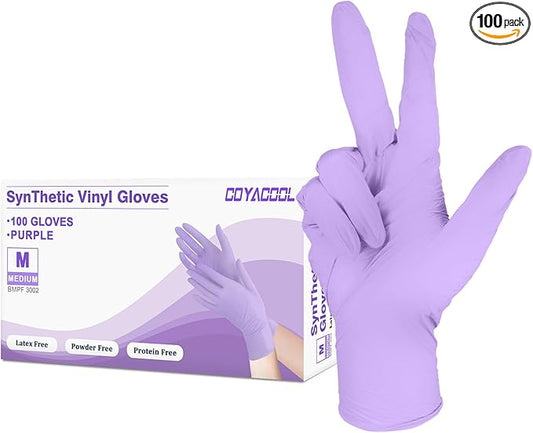 Disposable Gloves Medium, Nitrile and Vinyl Blend Material Gloves, Latex Free, 4 Mil 100 Pc Food Grade Glove for Cleaning, Food Prep, Hair Dye, Tattoo, Purple