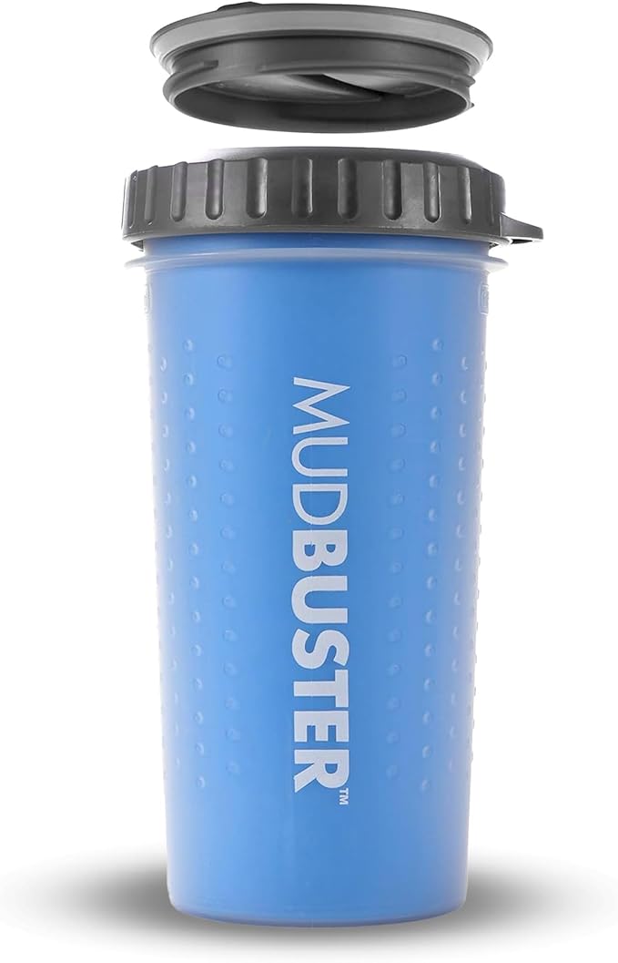 Dexas Lidded MudBuster Large Dog Paw Cleaner, Pro Blue, Fits 2.5"-3.5" Wide Paws, Gentle Silicone Bristles for Quick, Easy Cleaning