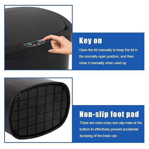 24/7 Shop at Home Freeway 13 Gallon Metal Household Trash Can Motion Sensor Lid for Kitchen, Black