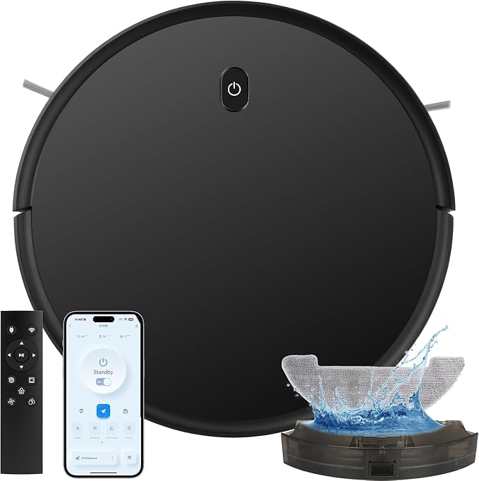 Robot Vacuum and Mop combo, 3500Pa Vacuum Cleaner Robot Navigation with high efficient roller brush, 60dB Robot Vacuum Cleaner with APP Control,Blue tooth, Ideal for Pet Hair, Carpets, Hard Floors