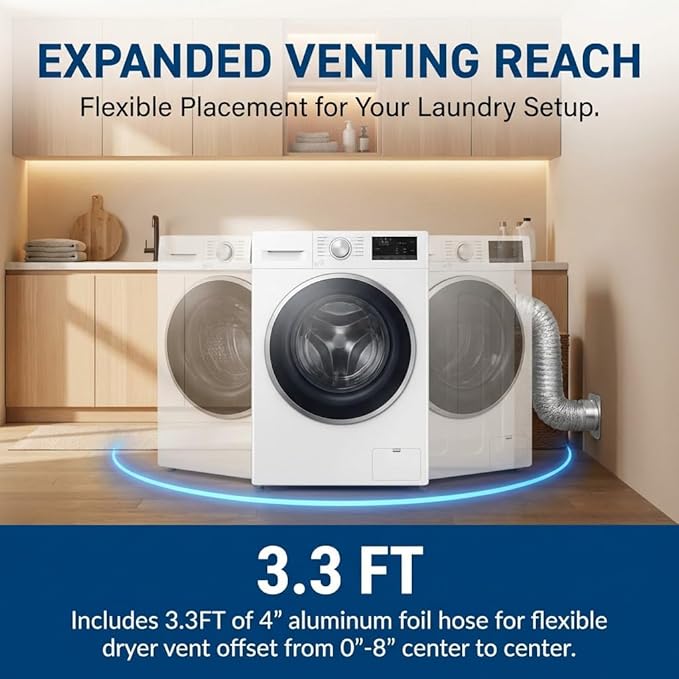 Magnetic Dryer Vent Connector Kit with Quick Connect Dryer Vent Design for Tight Spaces & Apartments, Aerospace Aluminum Body, Strong Hold, Includes 3.3ft Hose & 2 Clamps