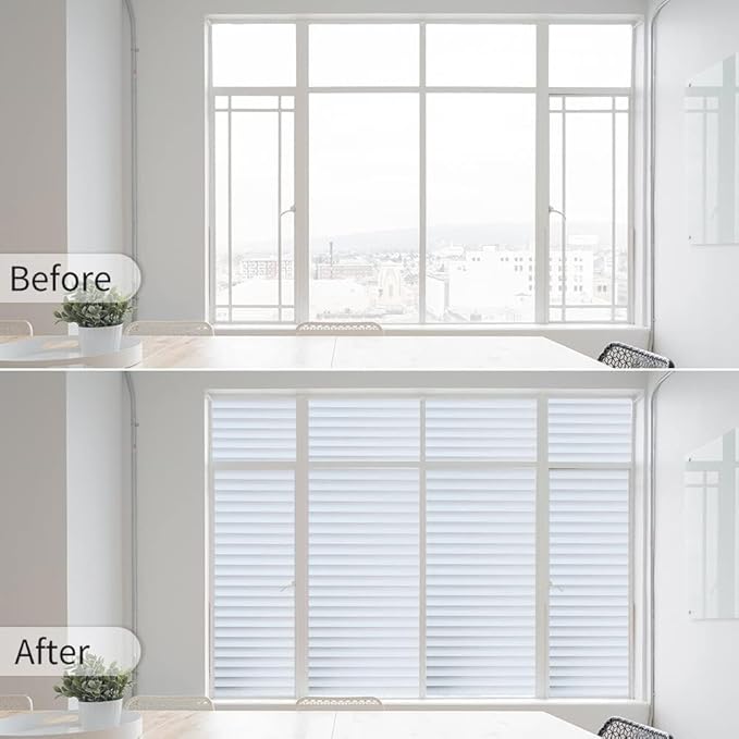 DERZGAO Window Privacy Film with Installation Tools, Static Cling, Anti UV, Heat Control, Ideal for Home Shower Office Glass Door (Blinds Pattern, 29.6X118.1Inch)