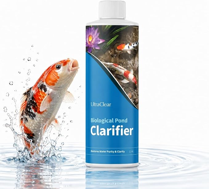 Pond Clarifier for Outdoor Ponds - Concentrated Live Beneficial Bacteria - Treats up to 30,000 Gallons - Clears Cloudy Pond Water - Safe for Fish, Plants, Pets and People