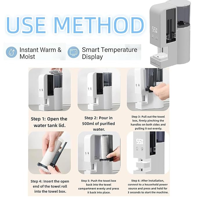 Hot Face Towel Heater Machine, Automatic Disposable Towel Warmer with Steam, 5-Second Heating, 55°C Constant Temperature, Portable Face Towel Steamer