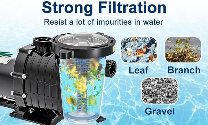 Pool Pump Above Ground/Inground,1.5HP 6600 GPH Powerful Selfpriming Pool Pump for 15,000-31,000 Pools for Dual Voltage Swimming Pump with Strainer Basket,Includes Pipe Fittings