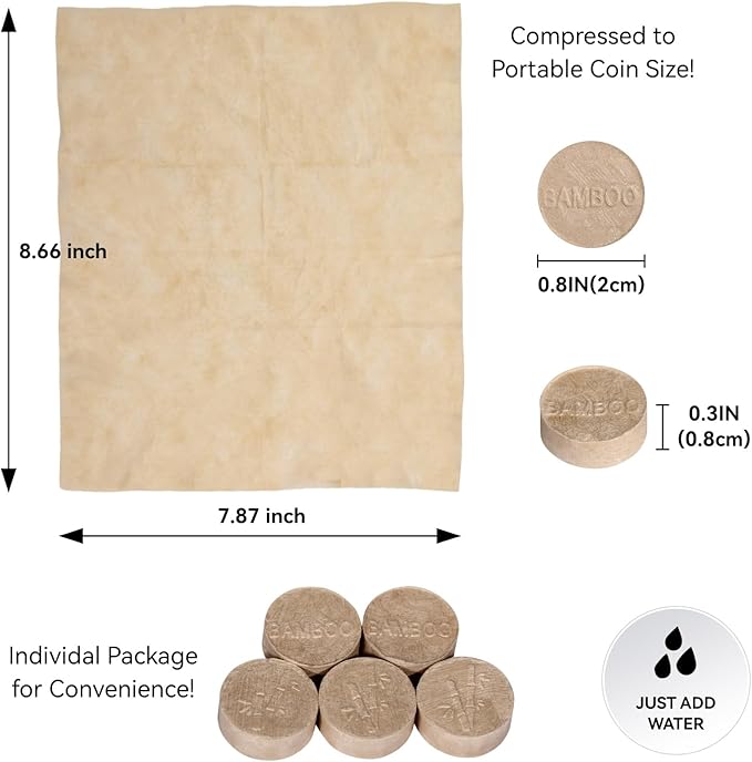 Lekoch Bamboo Compressed Face Towels - Biodegradable Absorbent Cloths for Hiking, Gym & Daily Cleansing | Quick-Dry, Durable, All-Season Use‌ 100 - Pcs with Bundled bag