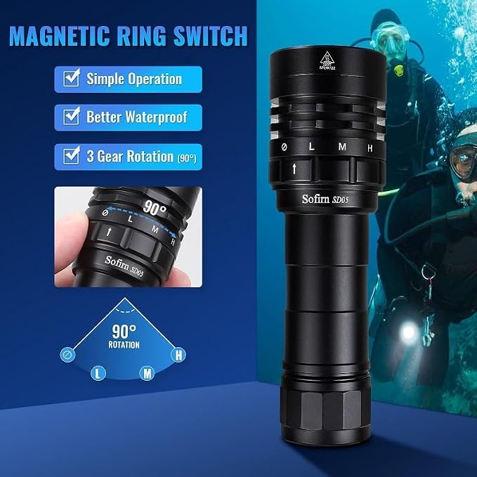 Sofirn 3000 Lumen Dive Light, Powerful Scuba Diving Flashlight，IPX8 Waterproof Flashlight with Magnetic Ring Switch and 3 Modes for Underwater Sports, Available Submerge up to Underwater 100 Meters