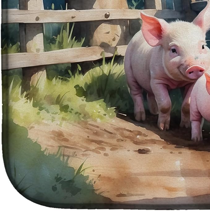 Caroline's Treasures Piglets in the Mud Dish Drying Mat Absorbent Dish Drying Mat Pad for Kitchen Counter Dish Drainer Mat for Countertop, 14 x 21", Multicolor