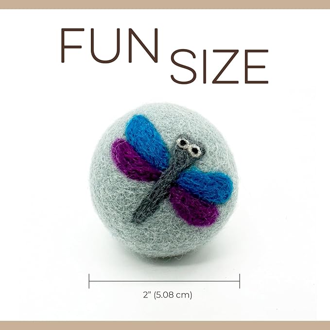 Hustle & Blush Wool Felt Balls 6 Pack Love Ewe Pet Supplies - 2 in Felted Wool Cat Toys Flower & Dragonfly, Butterfly & Bee 100% New Zealand Wools Felt Cat Toys Handmade Wools Felts Balls, Cats Felts