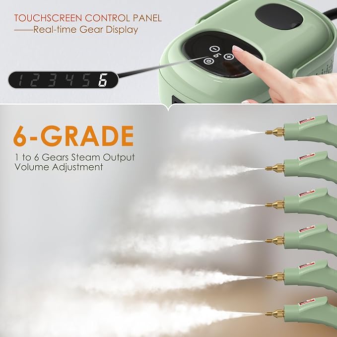 2500W Steam Cleaner, High Pressure High Temperature Steam Cleaning Machine, 1000ml, 3 Bar with 3 Brush Heads (Green)