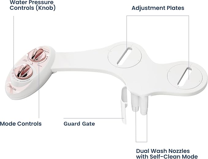 LUXE Bidet NEO 185 - Dual Nozzle, Self-Cleaning, Non-Electric Bidet Attachment for Toilet Seat, Adjustable Water Pressure, Rear & Feminine Wash (Rose Gold)
