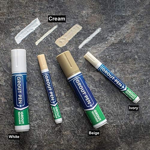 Grout Pen Tile Paint Marker: Waterproof Grout Colorant and Sealer Pen to Renew, Repair, and Refresh Tile Grout - Cleaner Coating Stain Pens - 2 Pack, 15mm Wide Cream and 5mm Narrow White Tip