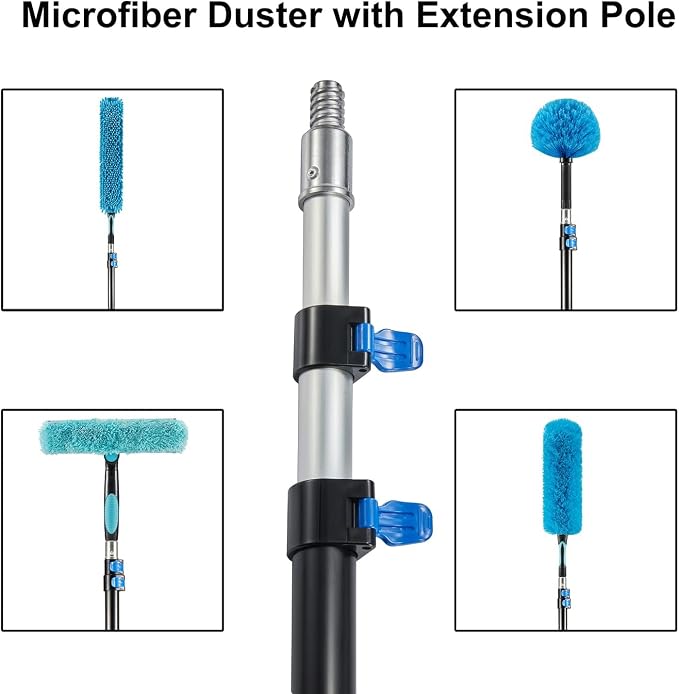 36 Foot High Ceiling Fan Duster with 5-30ft Extension Pole, Extendable Reusable Cobweb, Feather, Window Cleaning Squeegee Kit