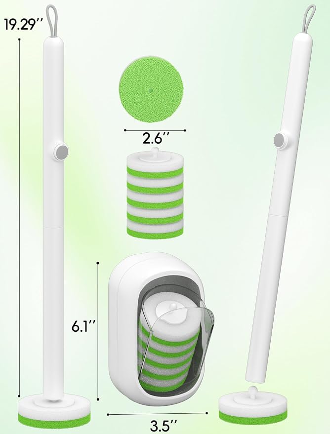 Disposable Toilet Bowl Cleaner Wand System with Green Refill Heads, Wall Mount Toilet Brush and Holder Set for Bathroom Cleaning (2 Toilet Brush + 60 Refills)