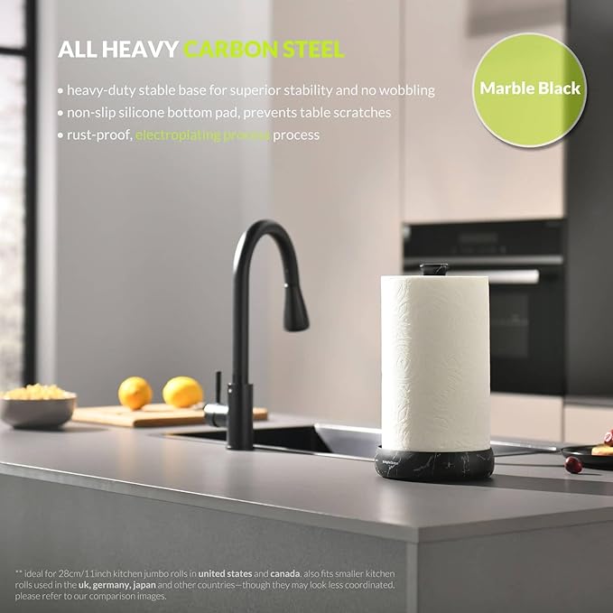 simpletome Heavy Duty Paper Towel Holder Countertop Prevent Kitchen Paper from Unraveling (Marble Black)