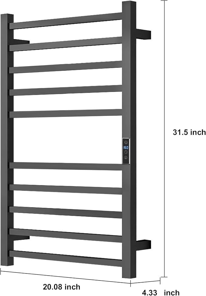 Heated Towel Racks for Bathroom, Wall Mounted Electric Towel Warmer Racks with Timer & Temperature Control, 10 Bar Stainless Steel Towel Heater for Bathroom, Matte Black, Plug-in