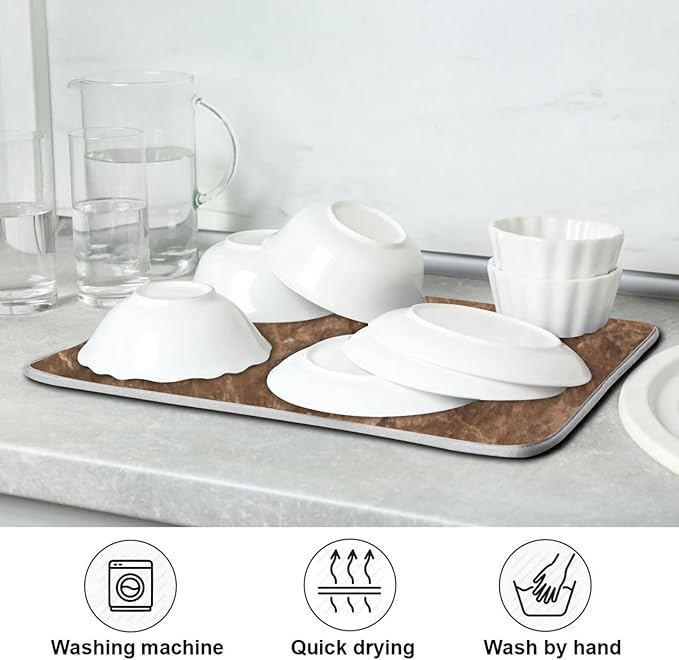 Brown Marble Texture Microfiber Dish Drying Mat Absorbent Dish Draining Mat Large Size 18 x 24 Dishes Drainer Mat for Countertop Dish Drying Pads