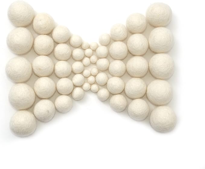 Glaciart One Wool Felt Balls, Felt Ball (50 Pieces) Mixed Sizes from 1 to 3 Centimeters, Handmade Felted Pure White Color - Bulk Small Puff for Felting and Garland