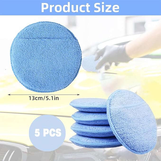 5 Pcs Microfiber Wax Applicator Pads for Car Care, Microfiber Applicator Pad with Finger Pocket for Cars Trucks Fine Cleaning and Polishing (5" Diameter, 15 Pack)