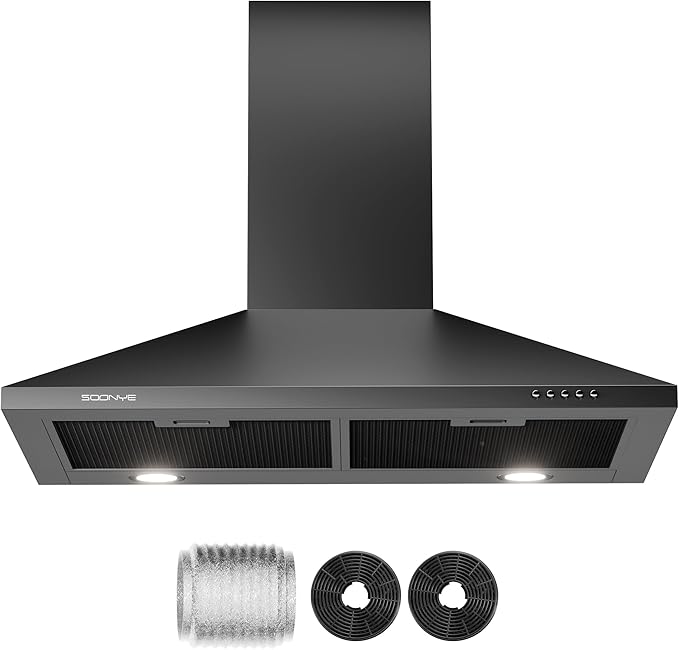 24 Inch Wall Mount Range Hood Ducted/Ductless Convertible Kitchen Exhaust Hood with 450 CFM Motor, 3 Speed Fan, LED Lighting and Dishwasher Safe Filters, Matte Black Painted Finish