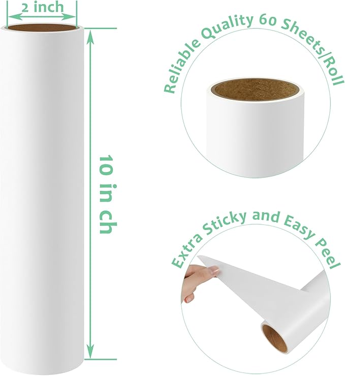 Large Lint Roller Refills 10 inch Wide Ultra Sticky Mega Roller Refills for Evercare Layers Smart Design Leo Cleaning Floor Roller for Removing Pet Hair, 6 Pack Total 360 Sheets