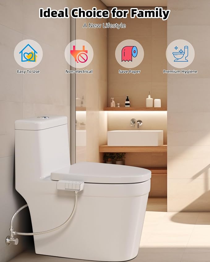 Hibbent 2 Pack Bidet Attachment for Toilet, Non-Electric Dual Nozzle for Frontal & Rear Wash, Adjustable Water Pressure Control, Fresh Water Bidet Toilet Seat, Self Cleaning Water Sprayer, Chrome