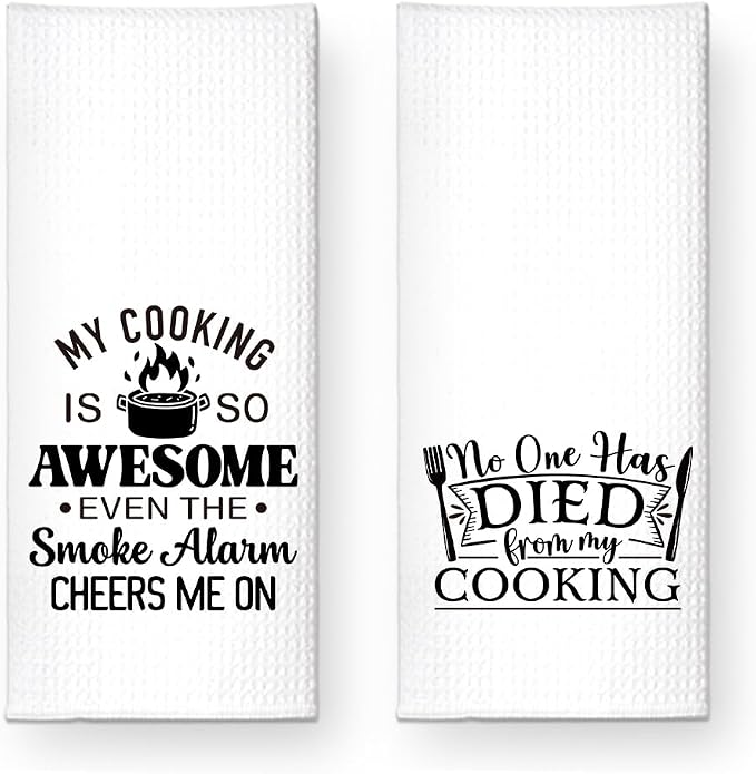 No One Has Died from My Cooking Kitchen Towels 2 Pack, Kitchen Towels Set for Cooking Enthusiasts, Halloween Birthday Gifts for Wife Chefs Cooking Lovers, Fun Dish Towels with Sayings