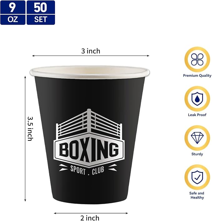 50Pcs Boxing Themed Party Paper Cups Disposable 9oz Paper Cups for for Sports Supplies Decorations Drinking for Birthday Party Favors (50, boxing)