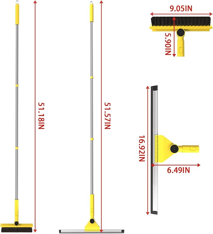 Dymoll Multi-Purpose V-Shaped Grout Brush with 16.9" Floor Squeegee Set, Long Handle Floor Scrub Brush for Cleaning Bathroom Tile Corner Baseboards, Squeegee for Cleaning Garage Floor Window Glass