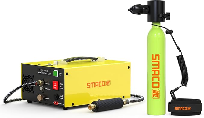 SMACO Mini Scuba Tank 0.5L Portable Reusable Diving Tank Emergency Diving Cylinder for Snorkeling, Freediving, Boat Cleaning & Air Backup Lightweight & Compact Design Pony Bottle S300