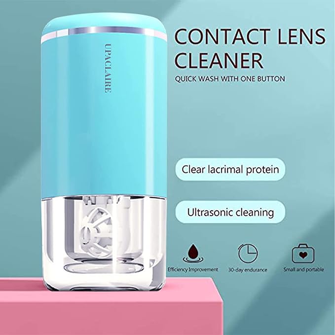 Ultrasonic Contact Lens Cleaner, Intelligent Cleaning Machine for Soft and Contact Lenses, Blue