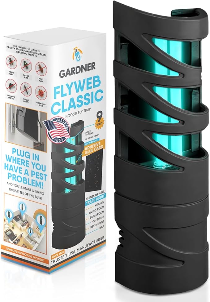 FlyWeb - Fruit Fly Traps for Indoors, Gnat Traps for House Indoor - Made in USA, Fruit Fly Killer, Non Bug Zapper Indoor, Plug in Bug Catcher, Bug Light, UV Light, Gardner (Black)