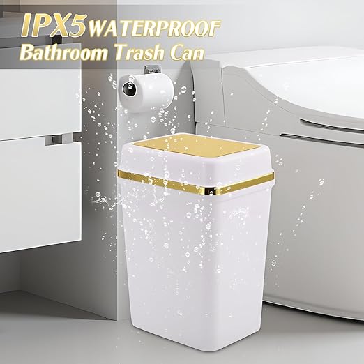 Bathroom Trash Can with Lid 4 Gallon Trash Can Small Garbage Can White Trash Can with 300 Counts Trash Bags for Kitchen Bedroom Office Dorm