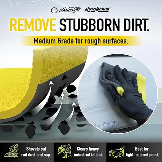 Nanoskin AUTOSCRUB Surface Prep Towel Medium Grade- Patented Clay Bar Replacement Tool to Remove Embedded Contaminants Before Wax & Coating | Safe for Painted Surface, Glass, Plastic, Metal & More 12" x 12"