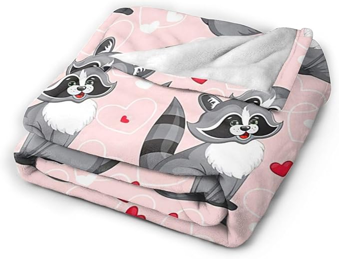 Tijuboni Pink Raccoon Throw Blanket Raccoon Gifts for Girls Boys Women Men Kids Adults Soft Flannel Fleece Blanket for Couch Sofa Bed Home Decor 60"x80"