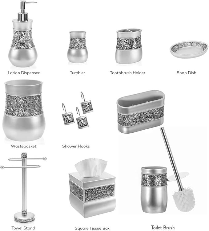 Creative Scents Crackled Glass Silver Hand Soap Dispenser for Bathroom, Decorative Countertop Lotion Dispenser, Elegant Liquid Soap Dispenser with Sturdy Pump for Classic Bathroom Décor