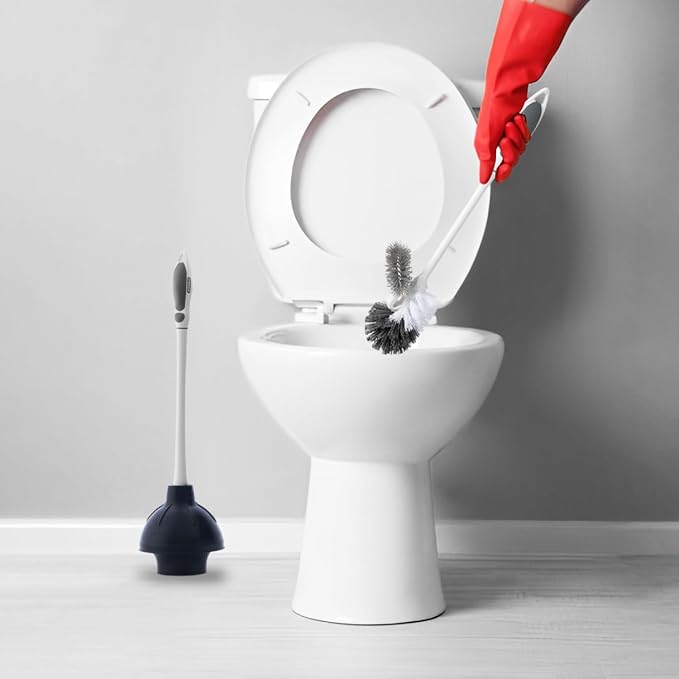 Superio Sink & Toilet Plunger with Toilet Bowl Brush and Holder Set - Dual-Purpose Drain Plunger with Mold-Resistant Rubber Head & Ergonomic Grip