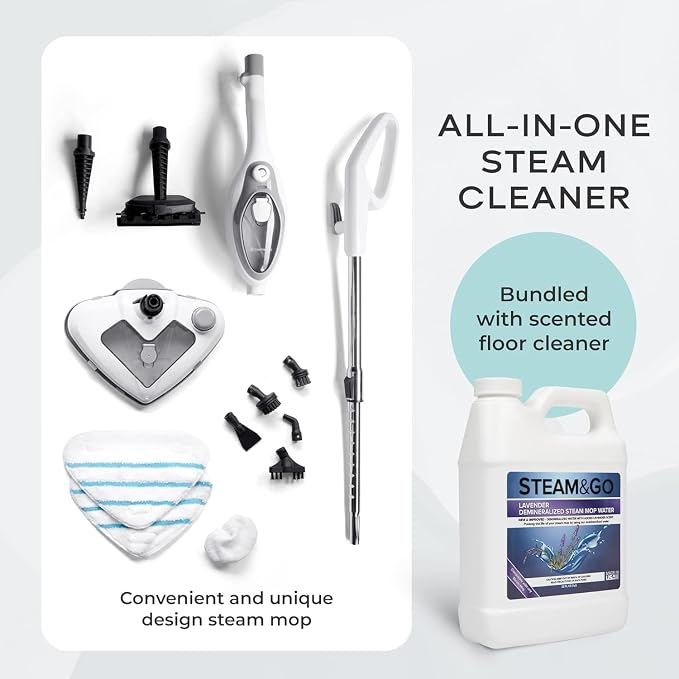 Steam & Go - The Housekeeper Steam Cleaner For Floors & Demineralized Water Bundle, 10-in-1 Hard Floor Cleaner Machine, 32 oz, Lavender Scent