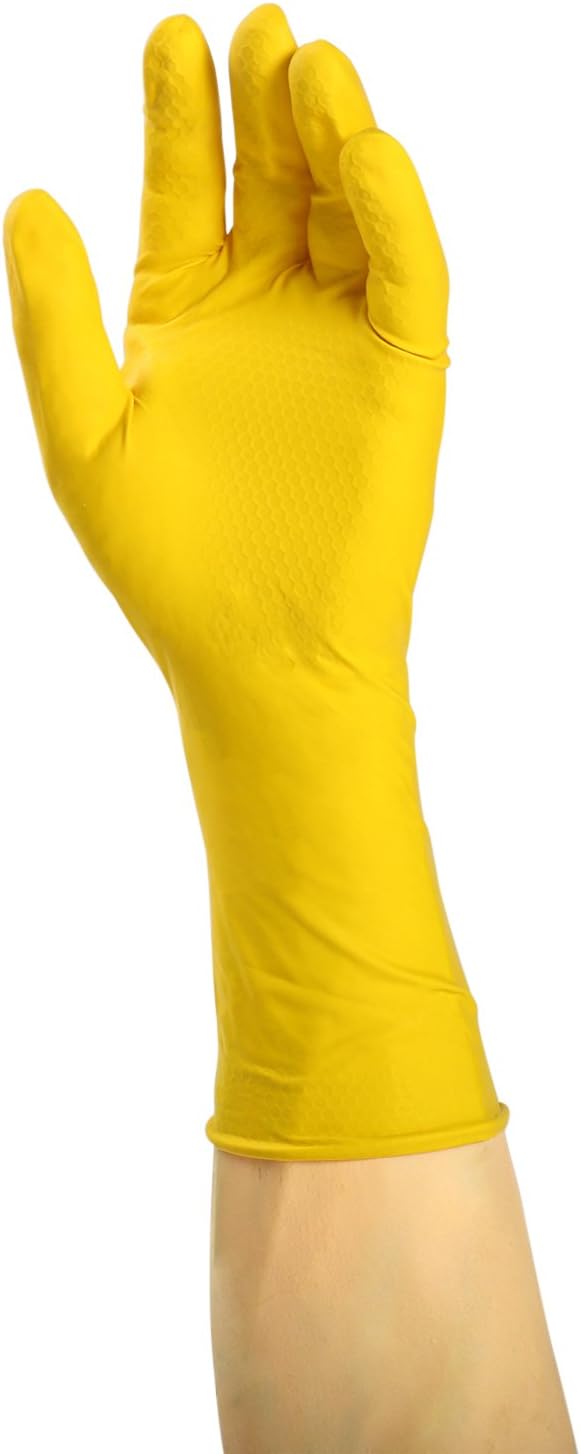 AmerCare Neptune Yellow Household Latex Rubber Gloves for Dishwashing and Cleaning, Medium, Case of 120 Pairs
