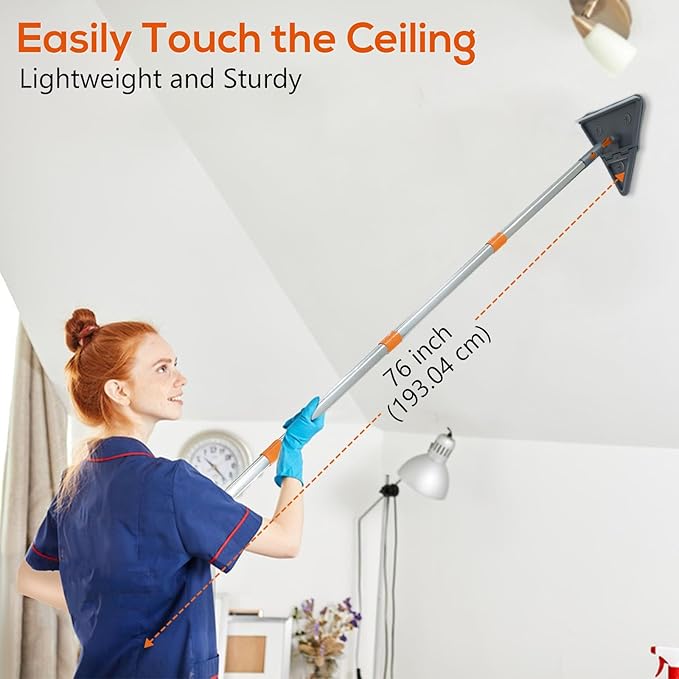 Base Boards Cleaning Tool with 76" Long Handle, 360° Rotatable Wall Cleaner Base Board Cleaner Tool, Wall Cleaning Washing Mop with 8 Reusable Pads for Painted Walls, Ceilings and Baseboards