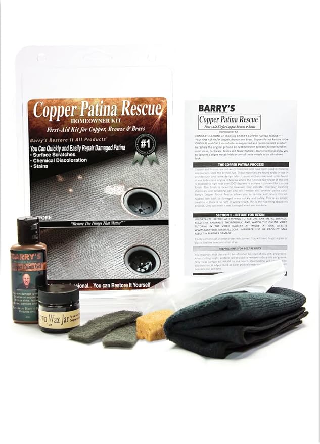 Barry's Restore It All Products - Copper Patina Rescue Homeowner Kit | The #1 ALL-IN-ONE Copper Patina Restoration KIT! Sinks, Hardware, Tables & Faucet Fixtures