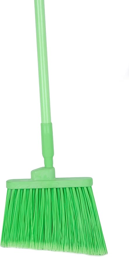 SPARTA 41082EC75 Plastic Color Coded Broom, Flagged Bristles, Long Broom With Angled Head For Large Debris, 56 Inches, Lime, (Pack of 12)