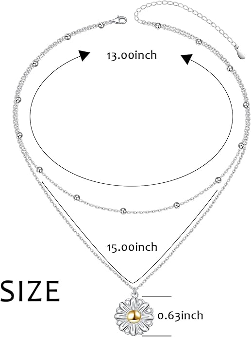 FLYOW Layered Choker Necklace S925 Sterling Silver Star Full Moon Daisy Flower Pendant Disc Jewelry Adjustable Clavicle Necklaces for Women Girls Birthday Gifts