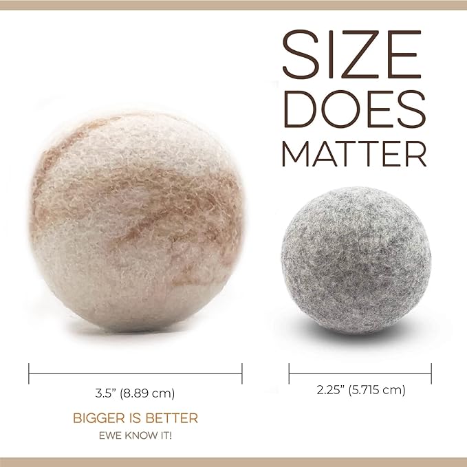 Hustle & Blush Wool Dryer Balls and Essential Oils Blend Bundle Laundry Set, Reduces Drying Time with Long Lasting Fresh Scent Laundry Supplies - 6 Pack Marble Dryer Balls & 15 ml Lavender Rain Oil