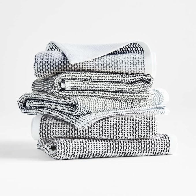 Realm 17" x 27" 100% Cotton Kitchen Towel (4 Pack) | Dobby Textured Jet Black | Soft, Plush & Absorbent with Solid White Backing