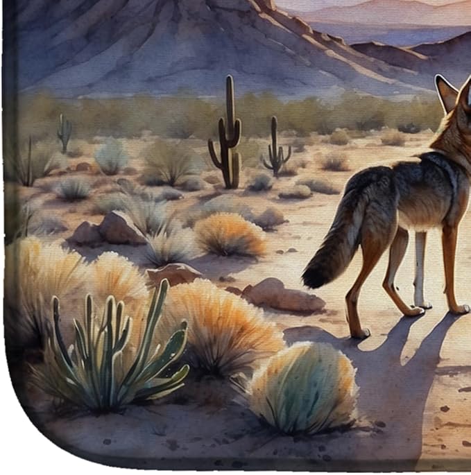 Caroline's Treasures Desert Sunset Coyote Dish Drying Mat Absorbent Dish Drying Mat Pad for Kitchen Counter Dish Drainer Mat for Countertop, 14 x 21", Multicolor