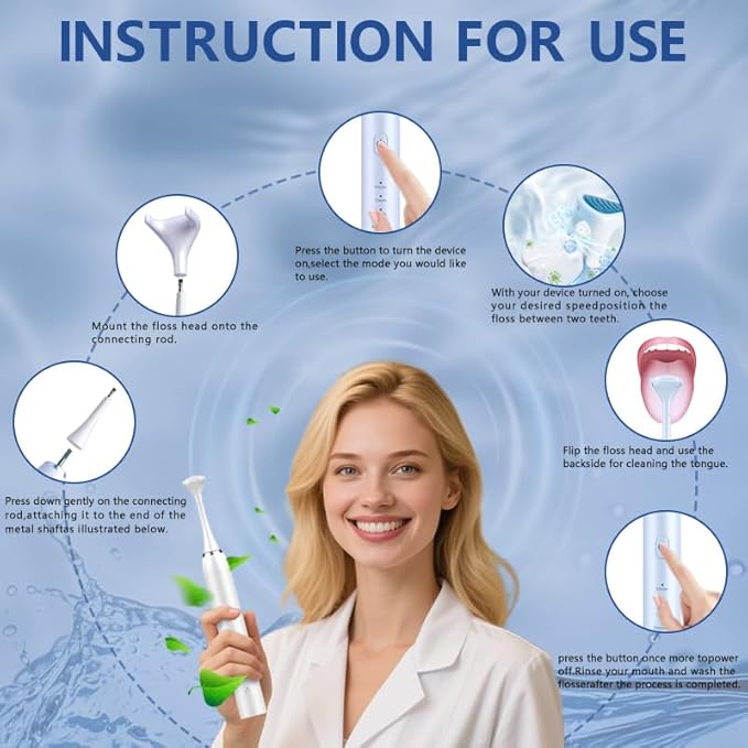Electric Dental Flosser - 4 Speed Rechargeable Ultrasonic Electric Flossing with 50 Replacement Heads, Portable Teeth Cleaning Tool for Gentle Gum Care & Tongue Cleaning,Fit Men & Women