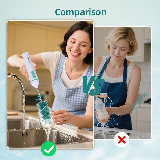 Electric Bottle Brush Cleaner,6-in-1 Portable Electric Baby Bottle Brush Cleaner for Travel, Rechargable Travel Bottle Cleaner Kit with Nipple & Straw Brush,Ideal Gift for Parents & Babies